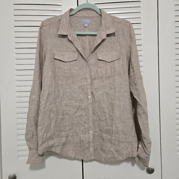 Pure Collection Tops - Pure Collection Pure Linen Long Sleeve Shirt Light Beige Size 8/10 #186